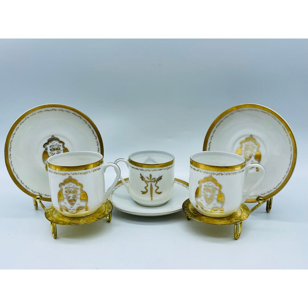 Vintage LJ Japan Demitasse Cups and Saucers with Gold Trim